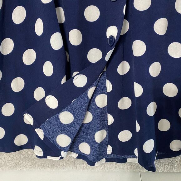 Talbots Women’s Midi Skirt A-line Flare Navy Blue Polka Dot Size 10 Faux Button - Picture 10 of 12